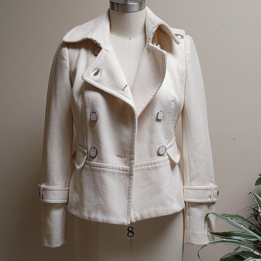 New York & Company Collection Ivory Tailored Pea Coat Size XS - Picture 6 of 12